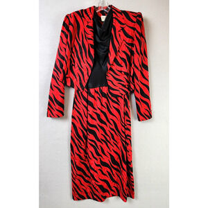 Julie Francis Jacquard Cropped Jacket & Matching Sleeveless Dress Sz 6 Silk Red